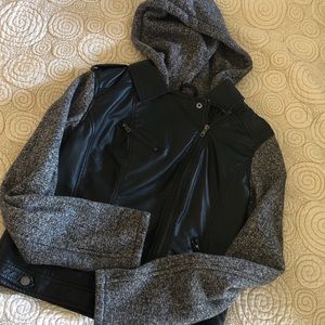 NWOT Faux leather hooded sweatshirt